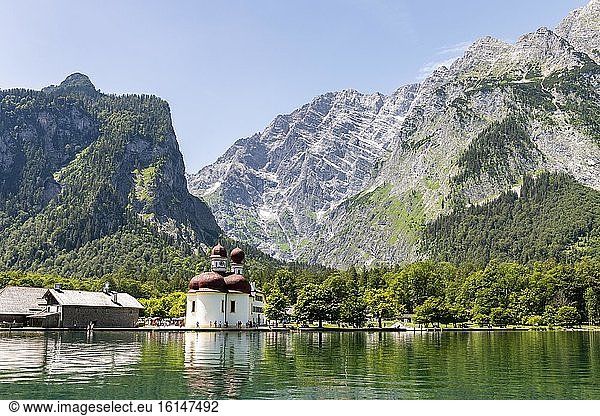 Lake Koenigssee With Watzmann Massif And Pilgrimage Church Of St