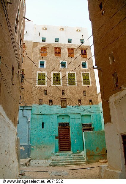 5, Gebäude, Stadt, frontal, türkis, 6, alt, Shibam, Jemen
