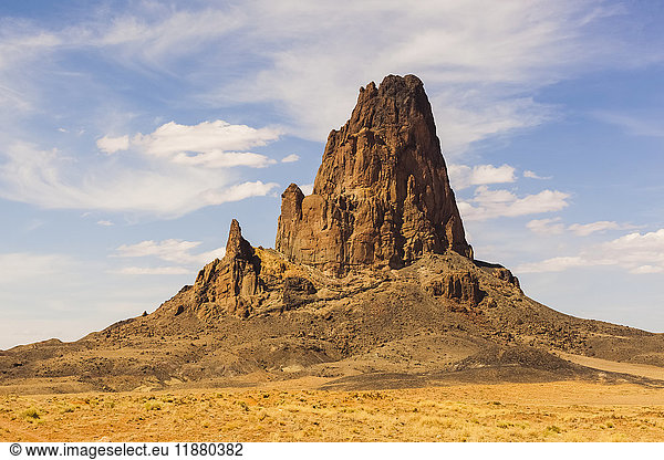 'A rugged  peaked rock formation in the desert; Arizona  United States of America'