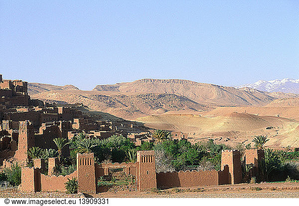 'Ait Benhaddu ''Ksar'' Ruins. Peasants Crossing the River  Morocco'