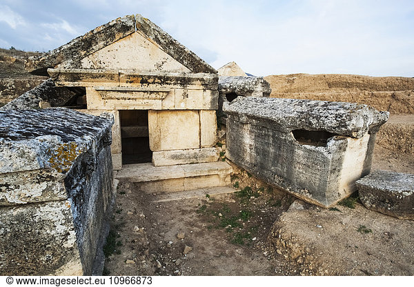 'An inscription on the tympanon of the tomb signaled that the owner of the tomb was a certain Eutyches,  son of Apollonios from Lagina; Pamukkale,  Turkey'