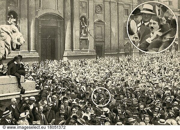 2. August 1914 Odeonsplatz München  Hitler in der Menschenmenge  Adolf Hitler (* 20. April 1889 in Braunau am Inn) (? 30. April 1945 in Berlin)  Führer der NSDAP  Reichskanzler ab 1933  auch selbst ernannter Führer und Staatsoberhaupt Deutschlands