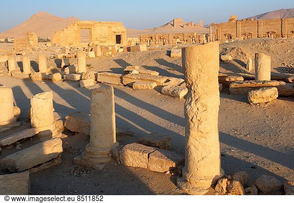 über Sonnenaufgang Großstadt Ruine antik Palmyra Syrien