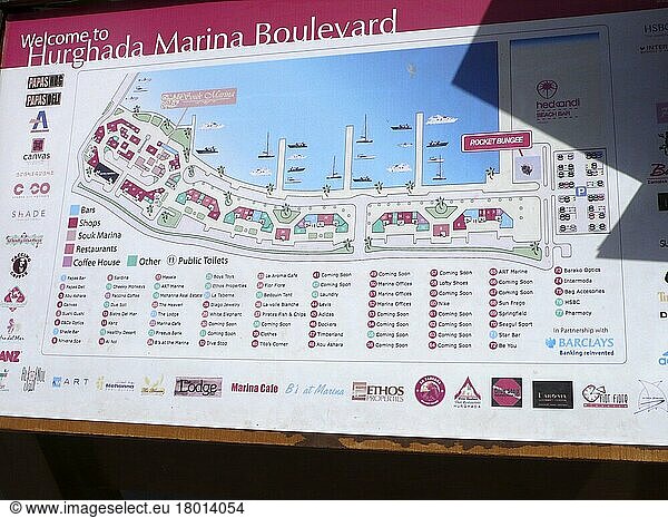 Übersichtskarte  Marina Boulevard  Neue Marina  Neuer Yachthafen  Jachthafen  Hurghada  Ägypten  Plan  Afrika