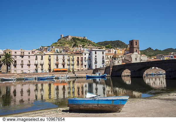 'Bosa and Serravalle's Castle as seen from the River Temo; Sardinia  Italy'