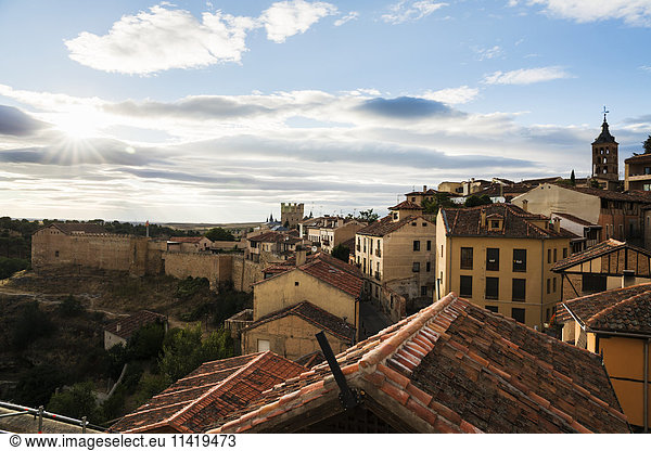 'Cityscape of Segovia  city walls and houses; Segovia  Castilla Leon  Spain'