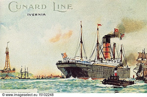 'Cunard Line - Ivernia  off New Brighton'  c1910. Creator: Unknown.