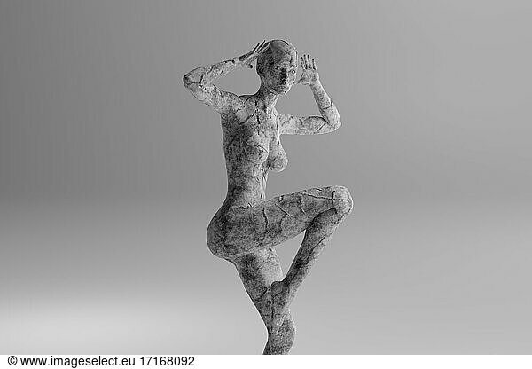 3D-Illustration einer tanzenden weiblichen Figur aus Beton