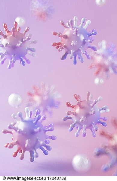 3D illustration of blurred floating virus
