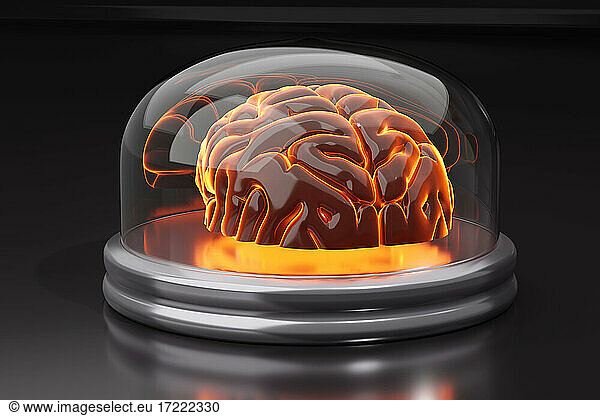 3D illustration of brain in jar