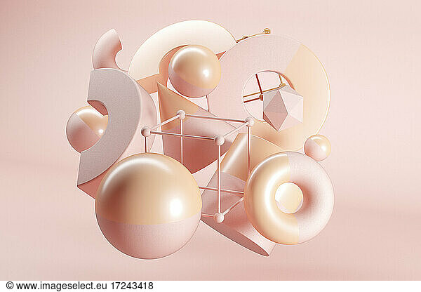 3D illustration of floating geometric shapes