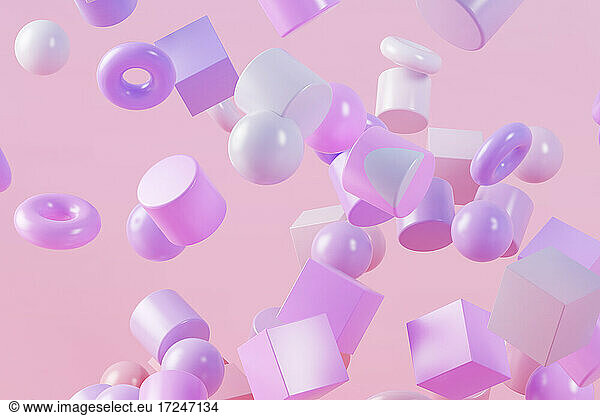 3D illustration of purple and pink shapes floating