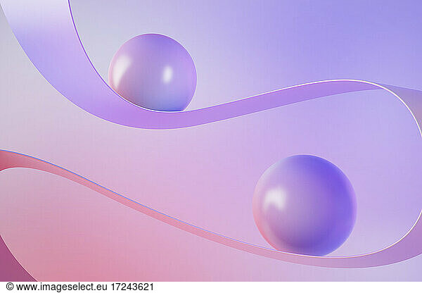 3D illustration of purple and pink spheres sliding