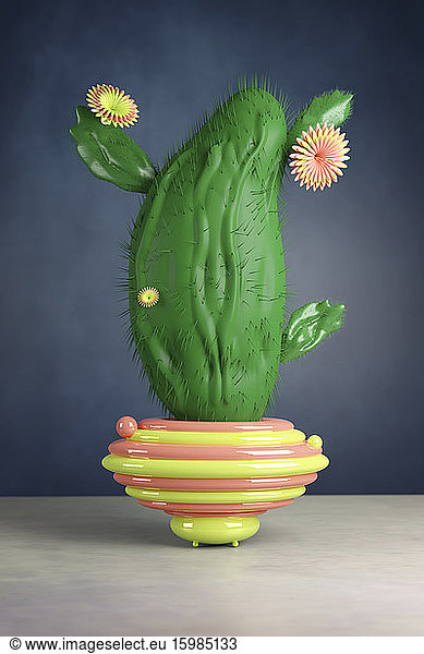 3D illustration  Plastic cactus in a futuristic vase
