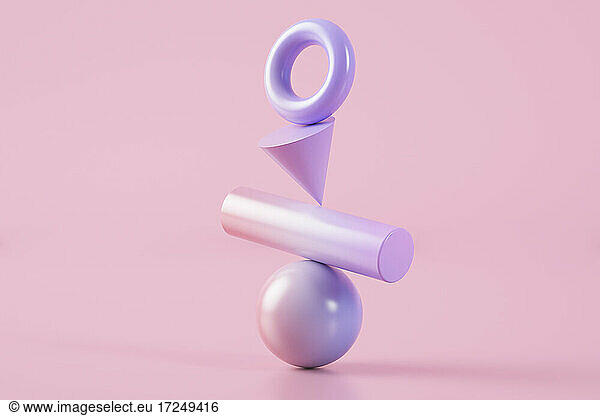 3D-Illustration von rosa und lila Balancing Formen