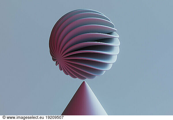 3D render of sphere floating over cone