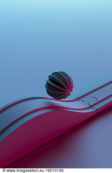 3D render of spherical object bouncing along toy track