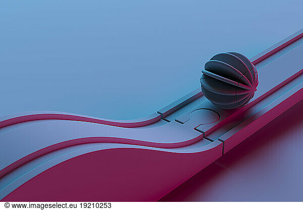 3D render of spherical object bouncing along toy track