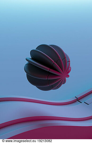3D render of spherical object bouncing along toy track
