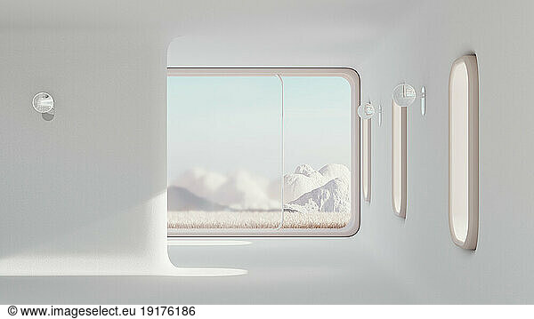3D render of white painted minimalistic interior