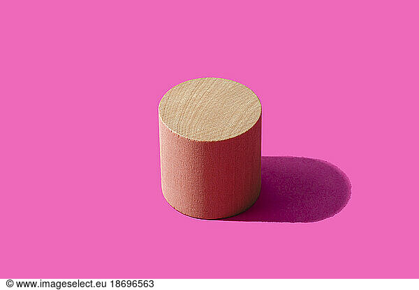 3D render of wooden cylinder against pink background