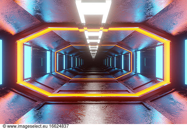 3D rendered Illustration visualisation of futuristic space ship corridor