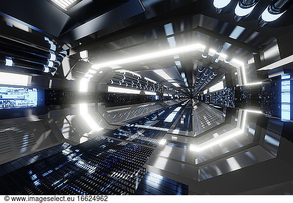 3D rendered Illustrationof futuristic spaceship corridor