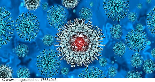 3d Virus Hintergrund  Affenpocken Konzept  Nahaufnahme von Virusmolekülen auf blauem Hintergrund  medizinischer Hintergrund mit Virusmolekülen