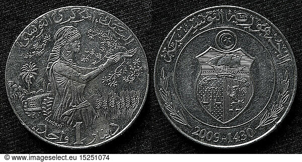 1 Dinar coin  Tunisia  2009
