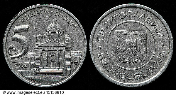 5 Dinara coin  Yugoslavia  2002