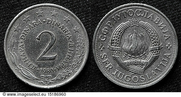 2 Dinara coin  Yugoslavia  1980