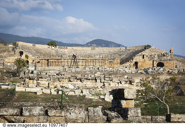 'Excavation of the ruins of an ancient Greco-Roman theatre; Pamukkale Turkey'