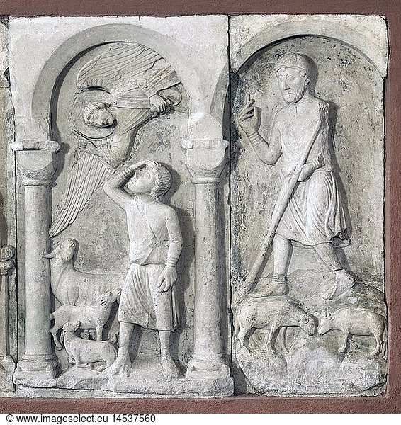 ÃœF  Kunst  Bildhauerei  Relief  VerkÃ¼ndigung an die Hirten  KÃ¶ln  Mitte 12. Jahrhundert  Stein  Rheinisches Landesmuseum  Bonn  Deutschland