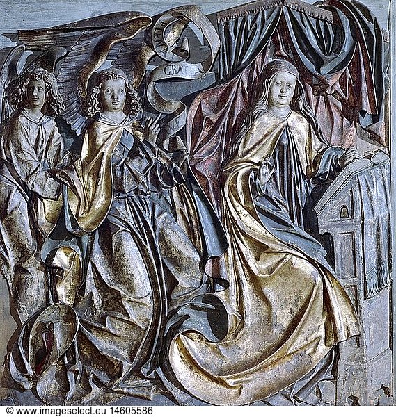ÃœF  Kunst  Bildhauerei  Relief  VerkÃ¼ndigungsrelief  um 1490  Holz  Bayerisches Nationalmuseum  MÃ¼nchen  Deutschland