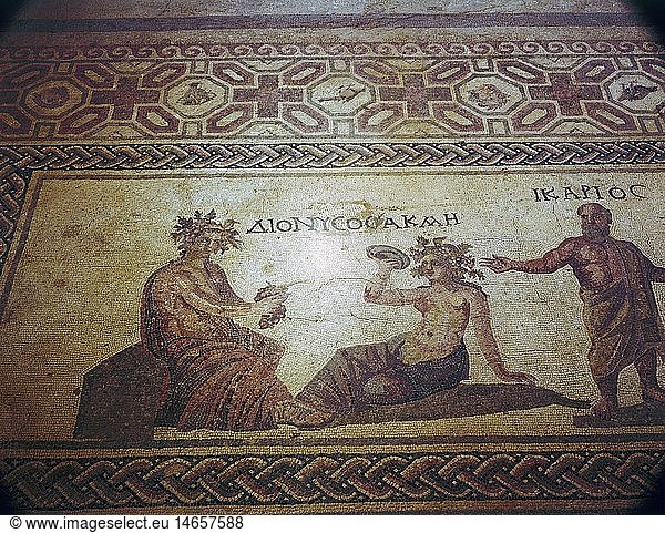 ÃœF  Kunst  Epochen  Antike  RÃ¶misches Reich  Mosaik  Dionysos und Ikarios  1./2. Jahrhundert n. Chr.  Haus des Dionysos  Paphos  Zypern