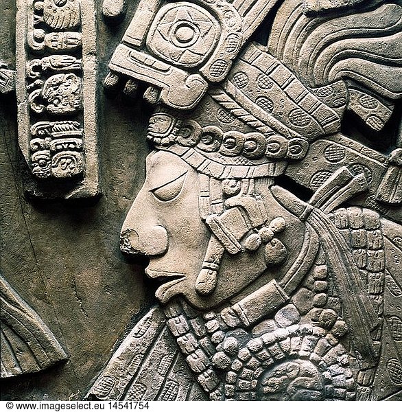 ÃœF  Kunst  Epochen  Maya  Relief  KÃ¶nig Yaxun Balam  Ausschnitt  TÃ¼rsturz 41  Tempel 42  Yaxchilan  Mexiko  9.5.755  British Museum  London