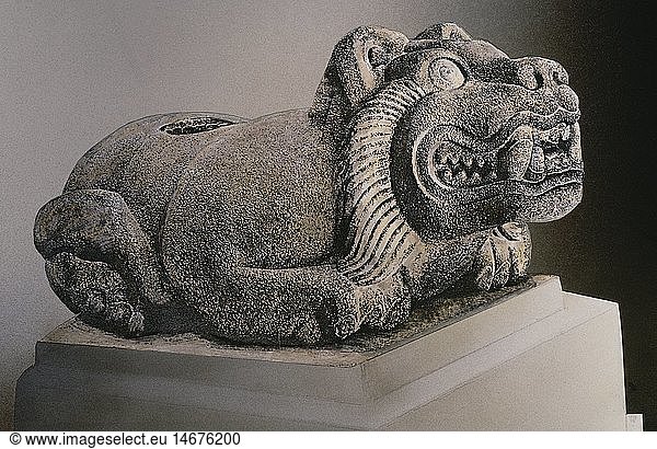 ÃœF  Kunst  Epochen  Mesoamerika  Azteken  Skulptur  SteinbehÃ¤ltnis  in Form eines heiligen Jaguar  Oelocuauhxicalli  Mexiko  15. Jahrhundert  Museo Nacional de Antropologia  Cuidad Mexico