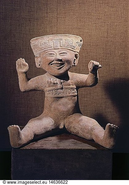 ÃœF  Kunst  Epochen  Mesoamerika  Las Remojadas Skulptur  sitzender Mann mit Haube  Terrakotta  Veracruz  Mexiko  500 - 700  Privatsammlung  Menschen  Amerika  prÃ¤kolumbianisch  hist