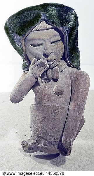 ÃœF  Kunst  Epochen  Mesoamerika  Tajin-Kultur  Skulptur  Weinende Frau  Terrakotta  mittlere Vorklassik  Veracruz  Mexiko  um 500  Sammlung A. von Wuthenau