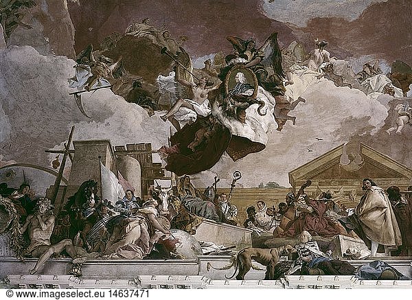 ÃœF  Kunst  Giovanni Battista Tiepolo (1696 - 1770)  GemÃ¤lde  DeckengemÃ¤lde im Treppenhaus  1752 - 1753  Ausschnitt  Residenz  WÃ¼rzburg