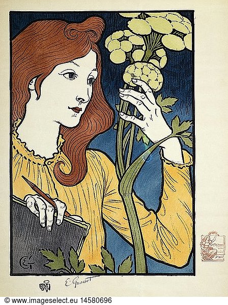 ÃœF  Kunst  Grasset  Eugene (1845 - 1917)  Graphik  MÃ¤dchen mit blÃ¼hender Pflanze  1894