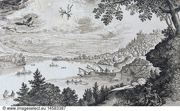 ÃœF  Kunst  Merian  MatthÃ¤us der Ã„ltere (1593 - 1650)  Grafik  'Der Tag'  Radierung  Bad Schwalbach  1624  Privatsammlung