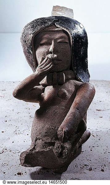 ÃœF  Kunst  Mexiko  Weinende Frau  Statuette  Terrakotta  Veracruz  Mittlere Klassik (ca. 6./7. Jahrhundert)  Sammlung A. von Wuthenau