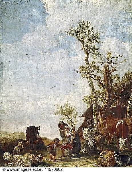 ÃœF Kunst  Potter  Paulus  (1625 - 1654)  GemÃ¤lde 'Bauernfamilie mit Vieh vor der HÃ¼tte'  Alte Pinakothek  MÃ¼nchen