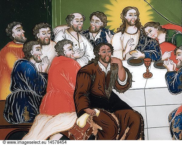 ÃœF  Kunst  Sakralkunst  'Das Heilige Abendmahl'  Hinterglasmalerei  Oberammergau  1. HÃ¤lfte 19. Jahrhundert  Heimatmuseum Oberammergau