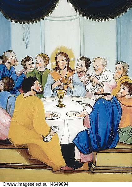ÃœF  Kunst  Sakralkunst  'Das Heilige Abendmahl'  Hinterglasmalerei  Oberammergau  1. HÃ¤lfte 19. Jahrhundert  Heimatmuseum Oberammergau