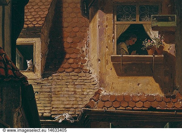 ÃœF  Kunst  Spitzweg  Carl (1808 - 1885)  GemÃ¤lde 'Der Briefbote im Rosenthal'  Ã–l auf Leinwand  48 cm x 74 cm  1858  Marburger UniversitÃ¤tsmuseum fÃ¼r Kunst und Kulturgeschichte  Ausschnitt