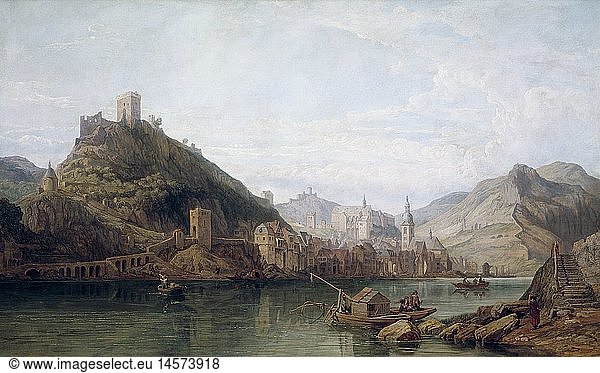 ÃœF  Kunst  Stanfield  George Clarkson (1828 - 1878)  GemÃ¤lde  'Cochem - Ansicht mit Burgruinen und Befestigungsanlagen - Moselufer'  Ã–l auf Leinwand  76 x 127 cm