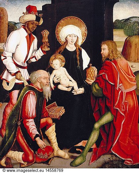 ÃœF  Kunst  Strigel  Bernhard (um 1460 - 1528)  GemÃ¤lde  Anbetung der Heiligen Drei KÃ¶nige  FlÃ¼gel des DreikÃ¶nigsaltars  Ã–l auf Holz  75 x 63 cm  um 1500  StÃ¤dtisches Museum Memmingen