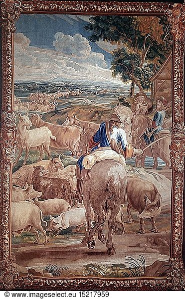 ÃœF  Kunst  Teppich  Wandteppich  'Reiter mit Herde'  Atelier Judocus de Vos (1661 - 1734)  BrÃ¼ssel  um 1700  Bodenheim  DÃ¼sseldorf